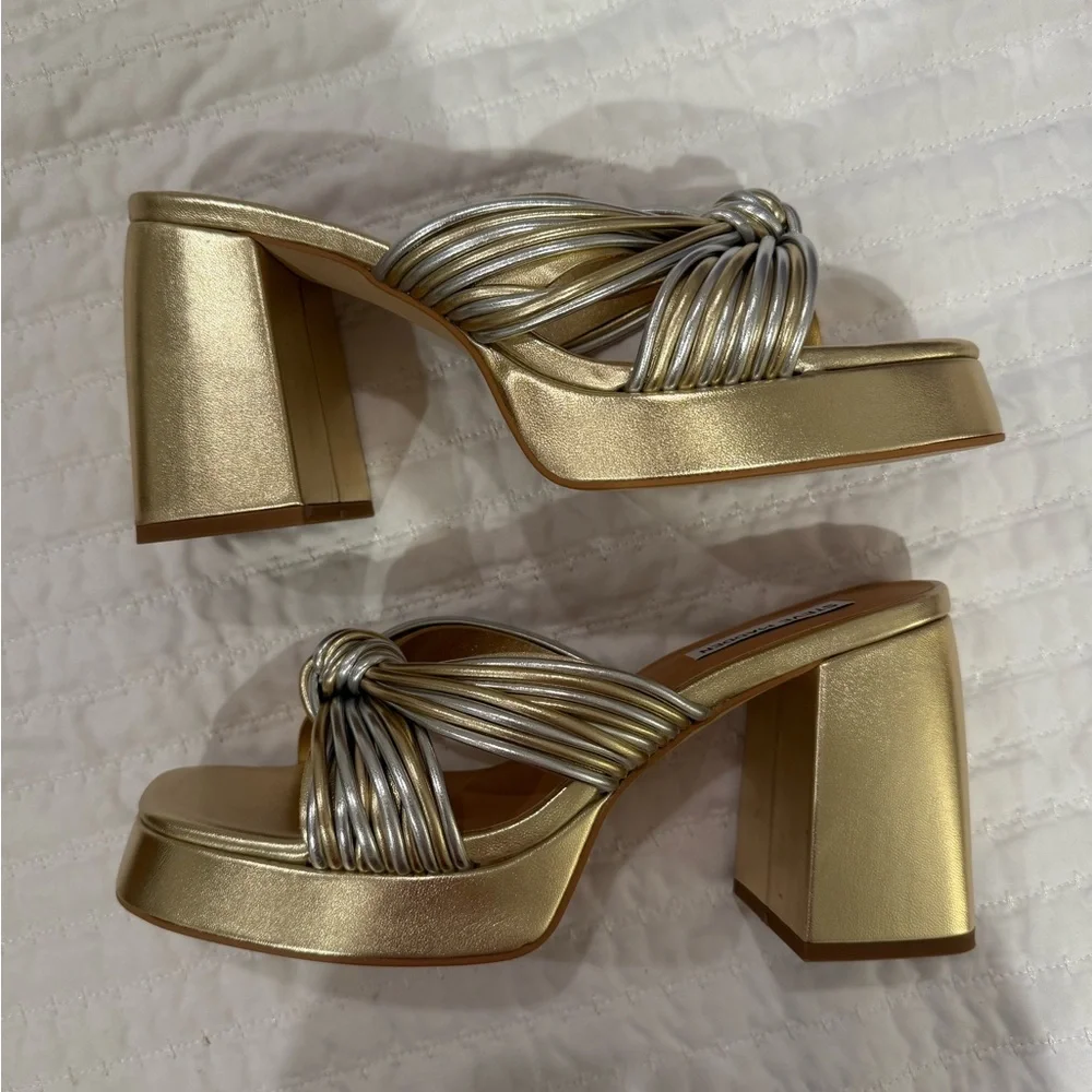 Steve Madden Gold and Silver Platform Heels - Picture 1 of 5